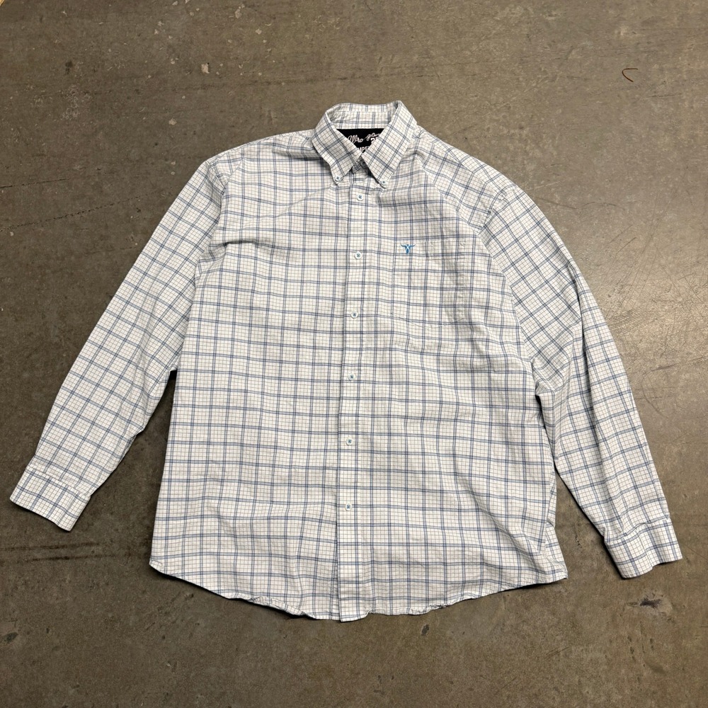 Wrangler 20X Competition Shirt Mens XL White Blue Plaid Button Down MJC132M